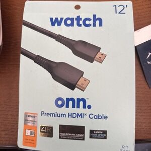 HDMI 12' Cable 4K Ultra HD Watch Onn. Premium HDR 4 Ft 3.6 m 7.2 Surround Sound